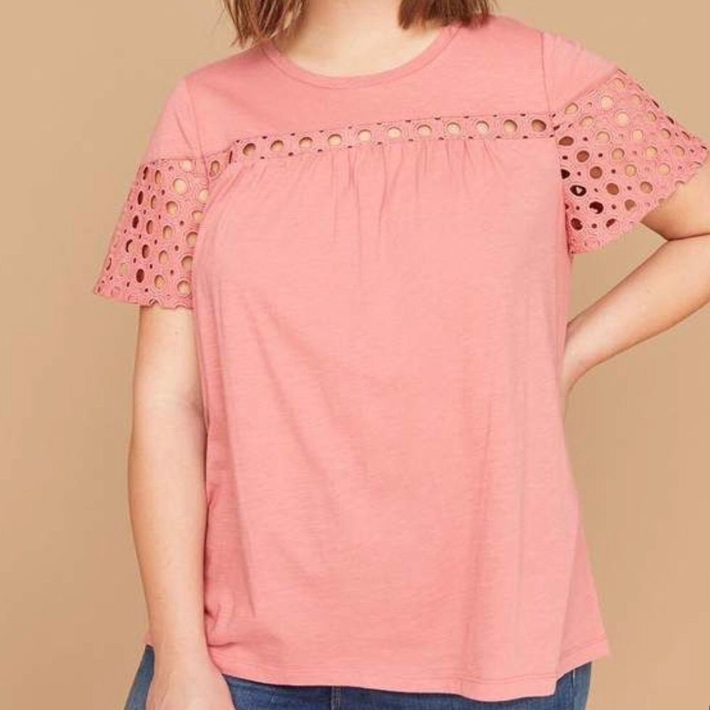 Lane Bryant Blush Mauve Eyelet Tee Shirt Blouse